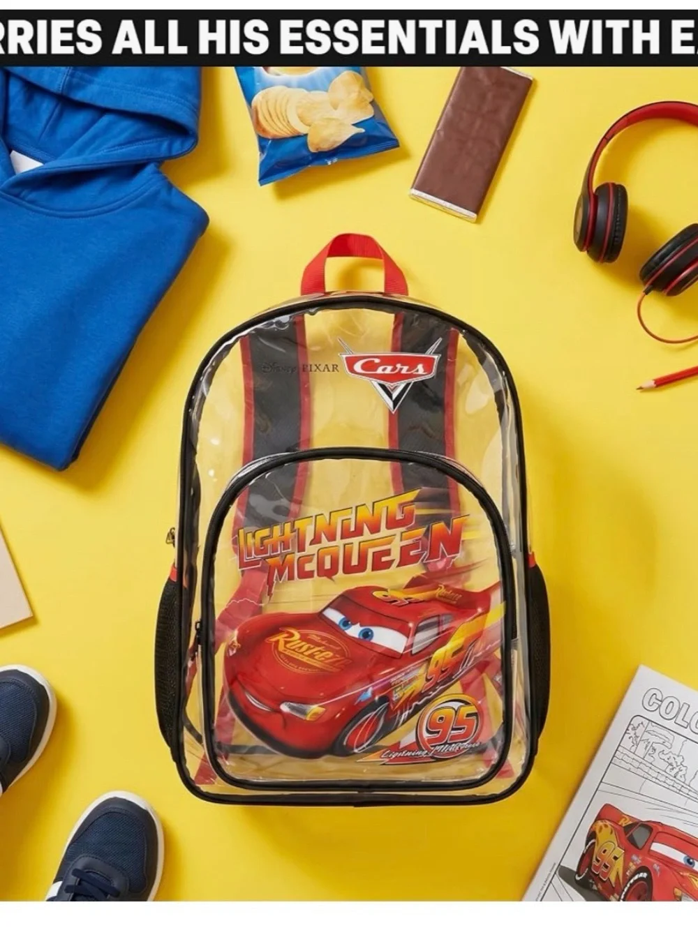 Lightning McQueen Clear Red Kids Backpack NEW BAG ONLY